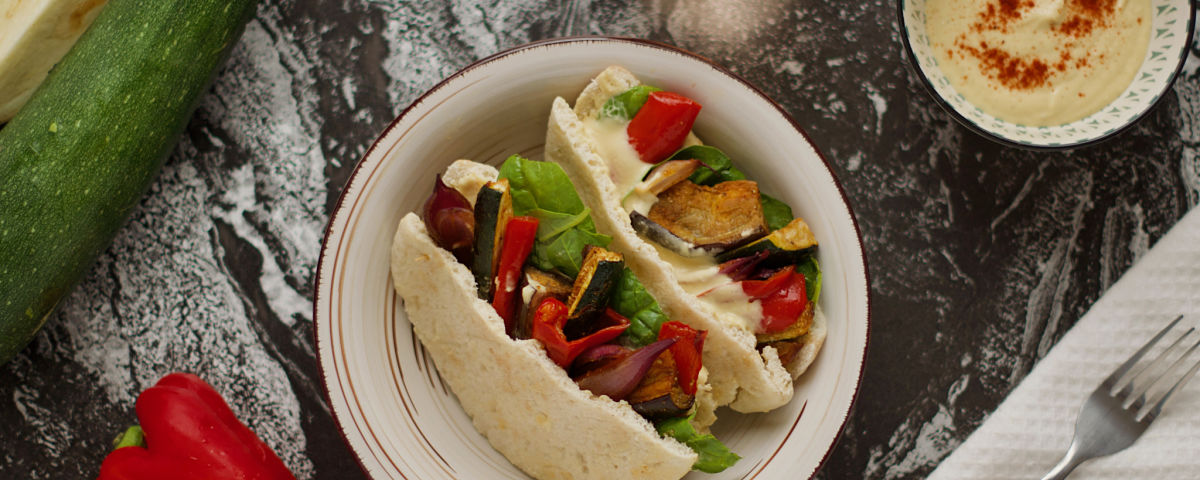 Pita bread stuffed with roasted vegetables